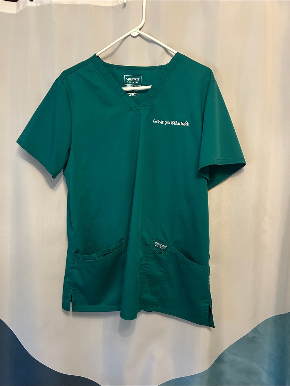 Cherokee Teal Medical Scrub Top with Geisinger St. Luke's Embroidery